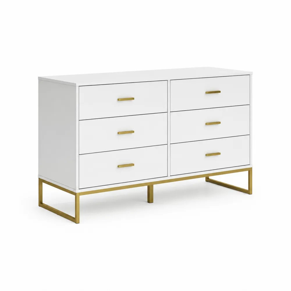 Komoda z MDF i Metalowa w Kolorze Białym i Złotym 120x40x80 cm