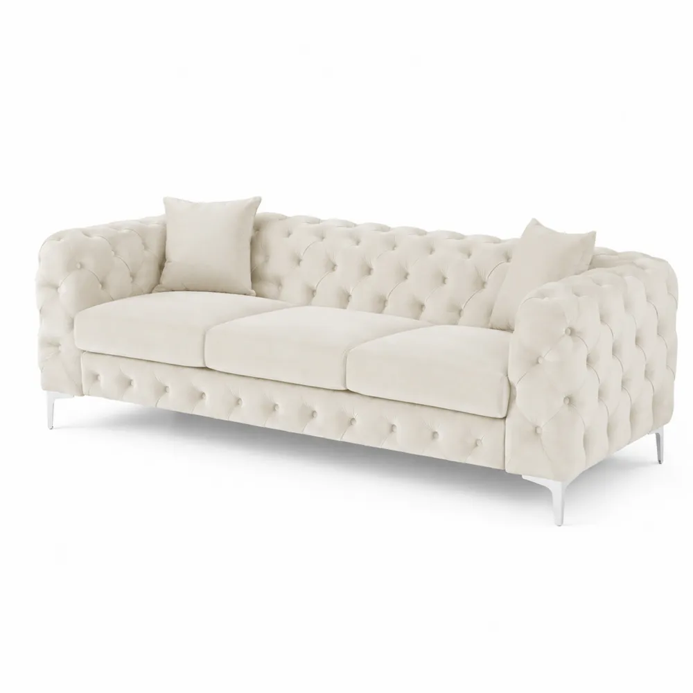 Sofa trzyosobowa welurowa Beżowy 230x90x75 cm