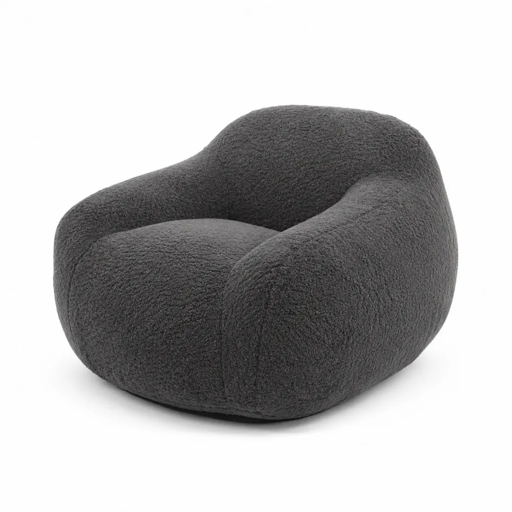 Fotel owalny ciemnoszary tkanina bouclé