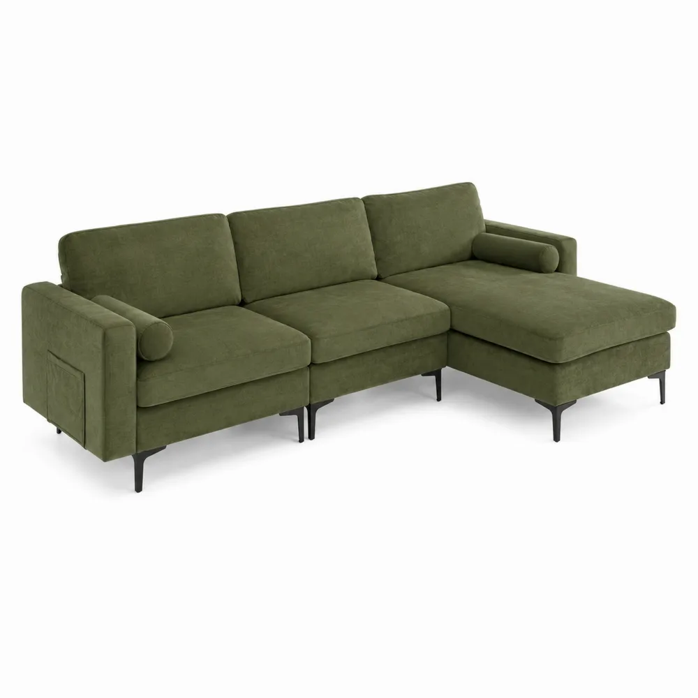 Narożna sofa z tkaniny welurowej zielona 300x200 cm