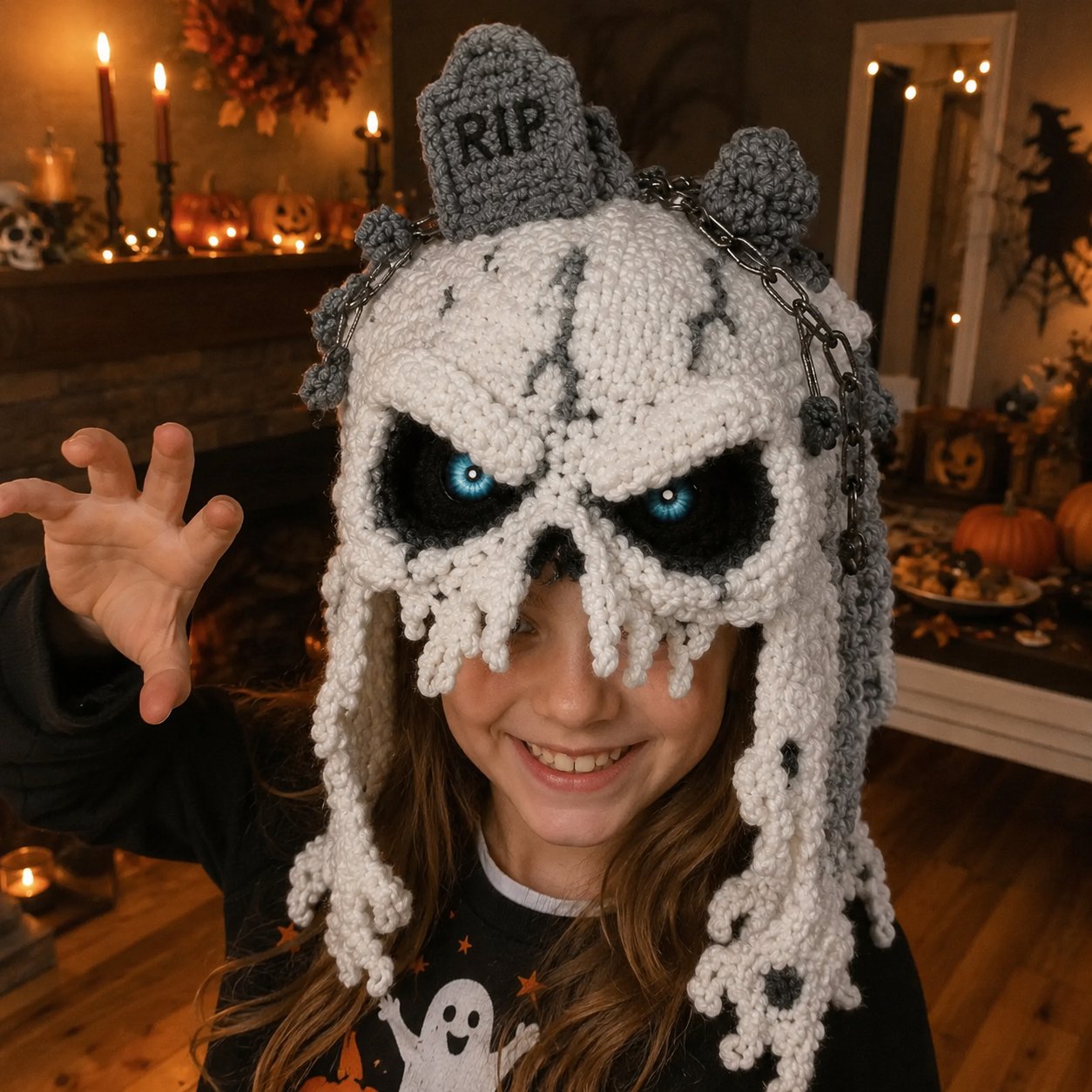 🎃 Halloween Monster Hood DIY Crochet Kit | Premium Soft Yarn Materials with Step-by-Step Guide DIY Handmade Wearable Character Hood 🧶🎭✨