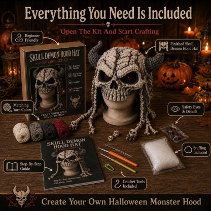 🎃 Halloween Monster Hood DIY Crochet Kit | Premium Soft Yarn Materials with Step-by-Step Guide DIY Handmade Wearable Character Hood 🧶🎭✨