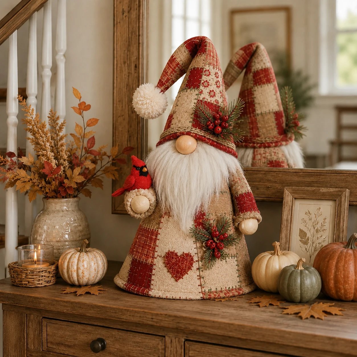 🐦 Patchwork Bird Gnome Light Collection | Warm Glowing Tabletop Decor with Farmhouse Patchwork Details for Mantels, Shelves & Holiday Gifts ✨