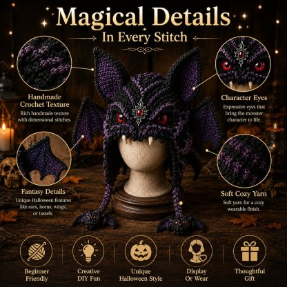 🎃 Halloween Monster Hood DIY Crochet Kit | Premium Soft Yarn Materials with Step-by-Step Guide DIY Handmade Wearable Character Hood 🧶🎭✨
