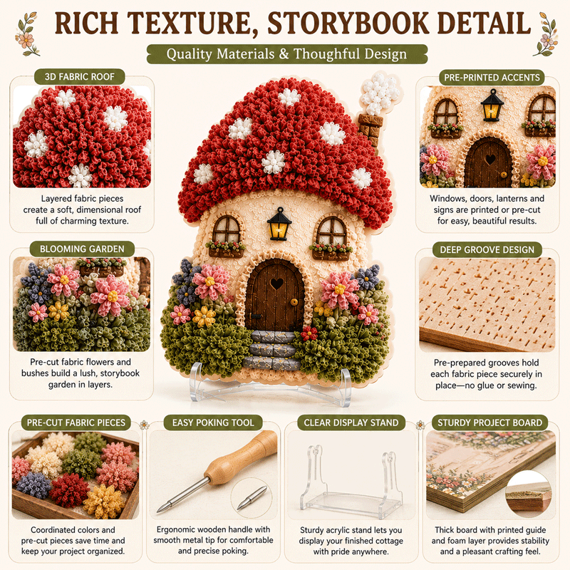 🏡 Whimsical Village 3D Fabric Poke Art Kit