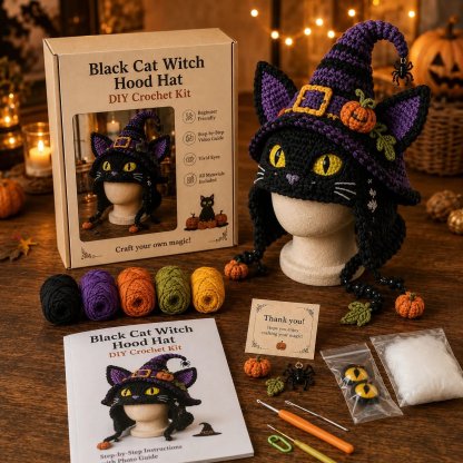 🎃 Halloween Monster Hood DIY Crochet Kit | Premium Soft Yarn Materials with Step-by-Step Guide DIY Handmade Wearable Character Hood 🧶🎭✨