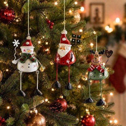 🦌✨ Hand-Painted Metal Dangling Leg Christmas Ornaments