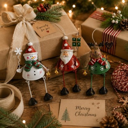 🦌✨ Hand-Painted Metal Dangling Leg Christmas Ornaments
