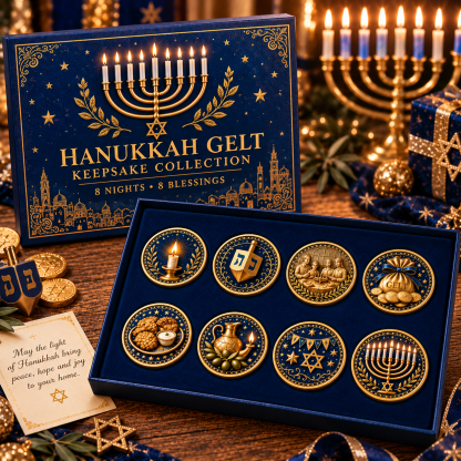 🕎Hanukkah Gelt Keepsake Collection – 8 Nights • 8 Blessings | 8-Piece Commemorative Coin Gift Set