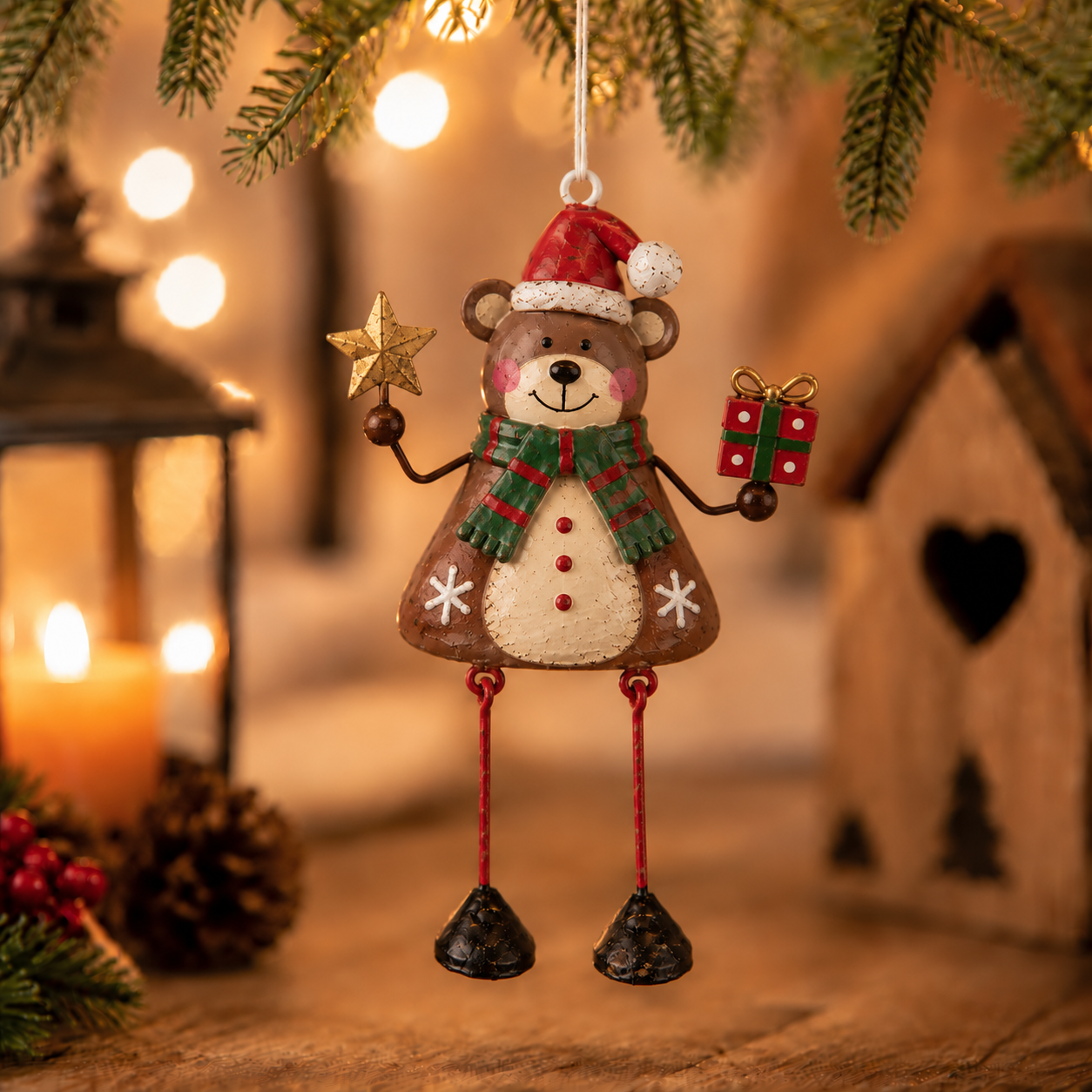 🦌✨ Hand-Painted Metal Dangling Leg Christmas Ornaments