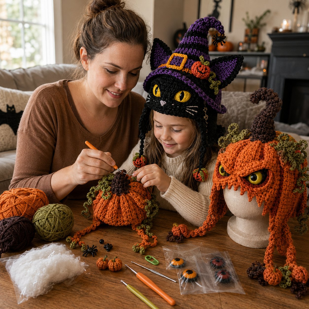 🎃 Halloween Monster Hood DIY Crochet Kit | Premium Soft Yarn Materials with Step-by-Step Guide DIY Handmade Wearable Character Hood 🧶🎭✨