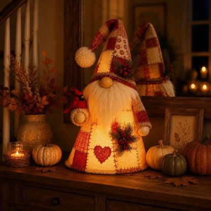  🐦 Patchwork Bird Gnome Light Collection | Warm Glowing Tabletop Decor with Farmhouse Patchwork Details for Mantels, Shelves & Holiday Gifts ✨
