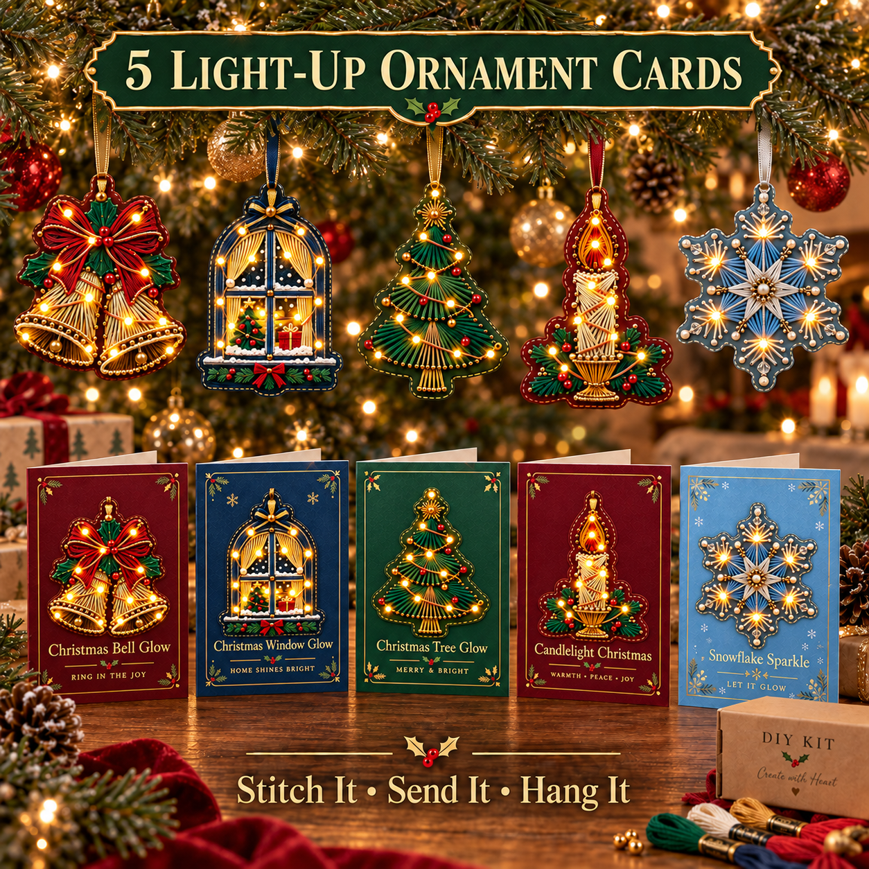 DIY Light-Up Embroidery Greeting Card Kit – Stitch, Send & Detach as a Keepsake Ornament
