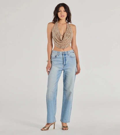 Party Diva Cropped Rhinestone Halter Top