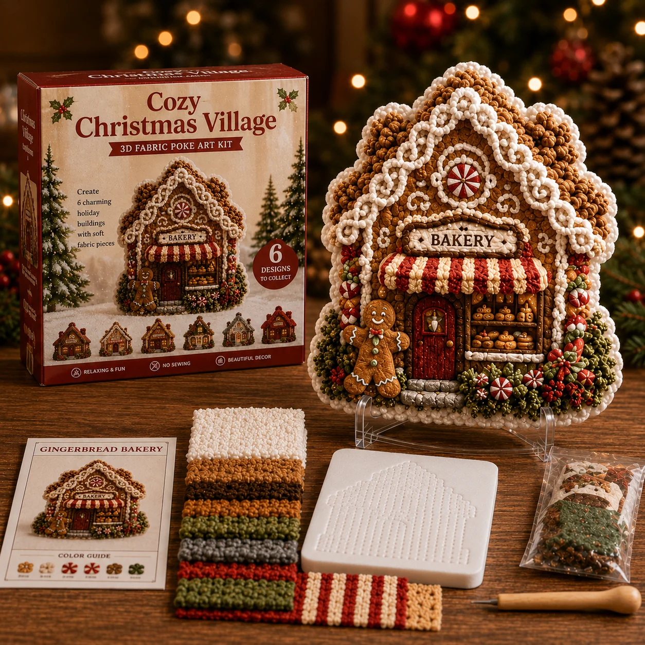 Cozy Christmas Village Fabric Poke Art Kit 🎄 Create a Holiday Keepsake by Hand