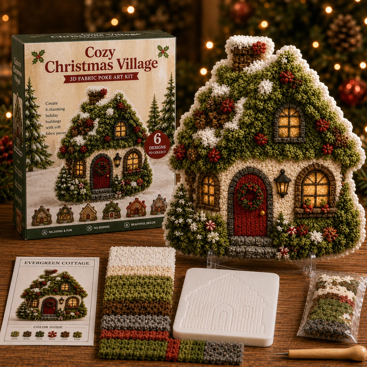 Cozy Christmas Village Fabric Poke Art Kit 🎄 Create a Holiday Keepsake by Hand