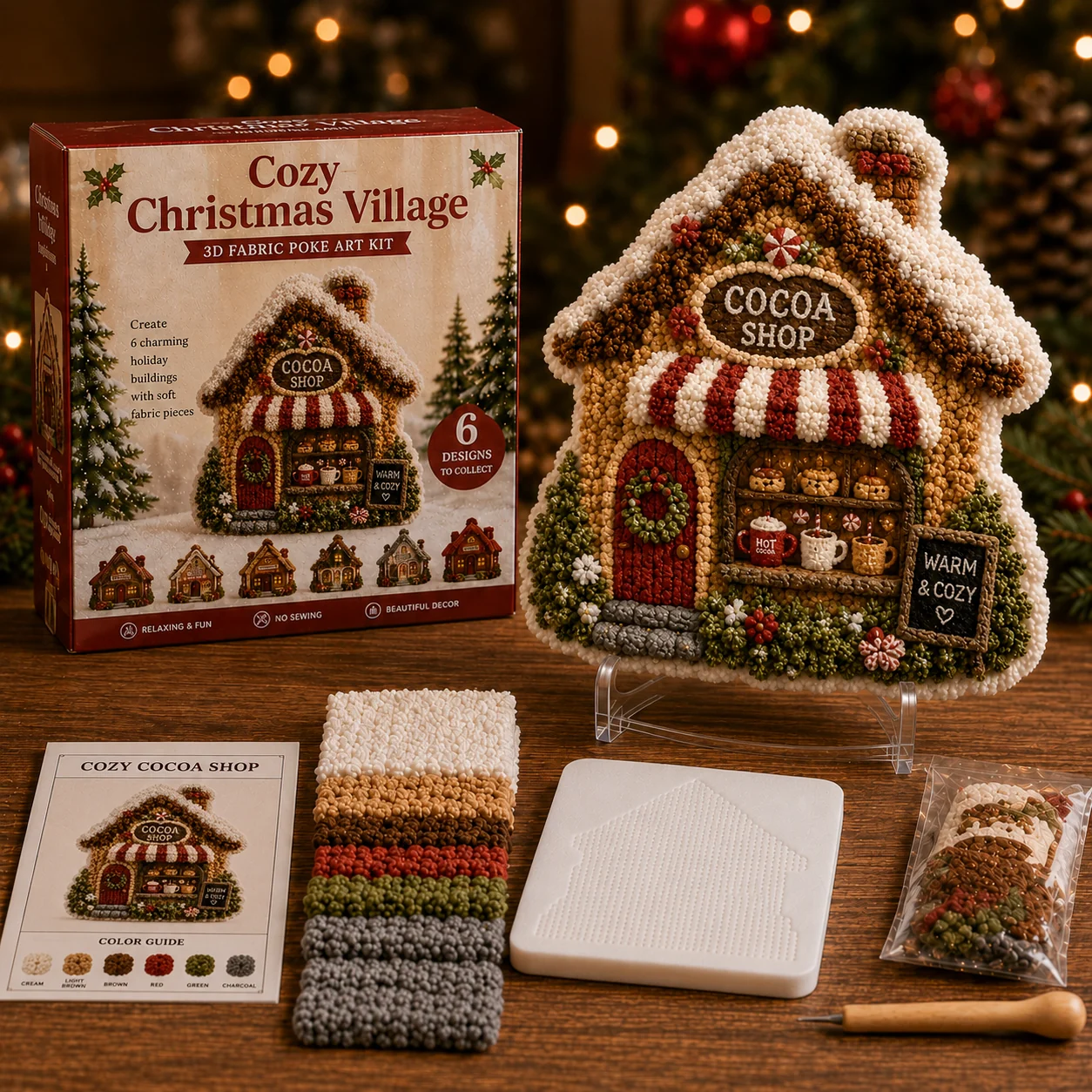 Cozy Christmas Village Fabric Poke Art Kit 🎄 Create a Holiday Keepsake by Hand