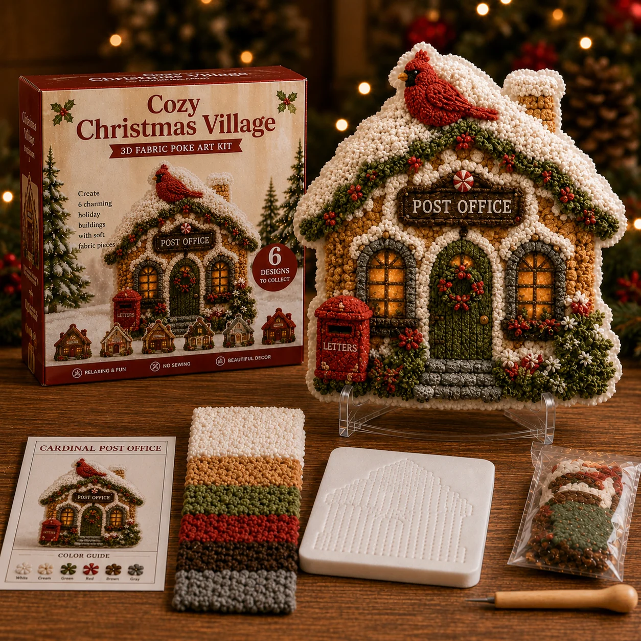 Cozy Christmas Village Fabric Poke Art Kit 🎄 Create a Holiday Keepsake by Hand