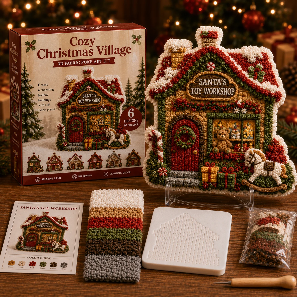 Cozy Christmas Village Fabric Poke Art Kit 🎄 Create a Holiday Keepsake by Hand