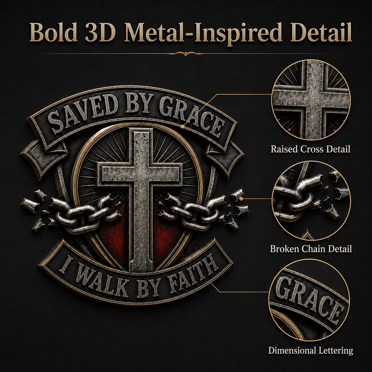Saved by Grace 3D Faith Emblem ✝️ A Bold Statement for Every Road