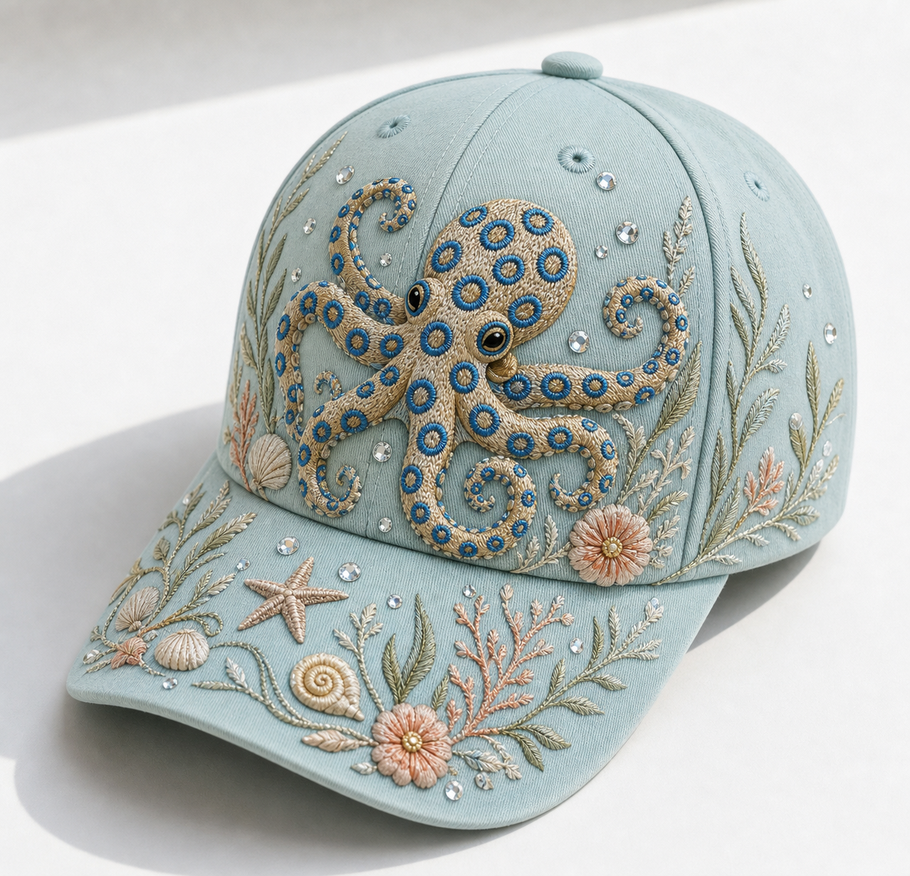Women's blue-ringed octopus embroidered baseball cap