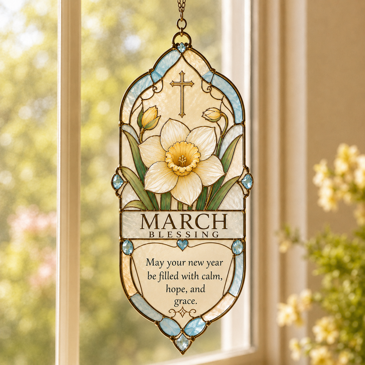🌸 Birth Month Prayer Blessing Suncatcher | Birthday Flower & Faith Series