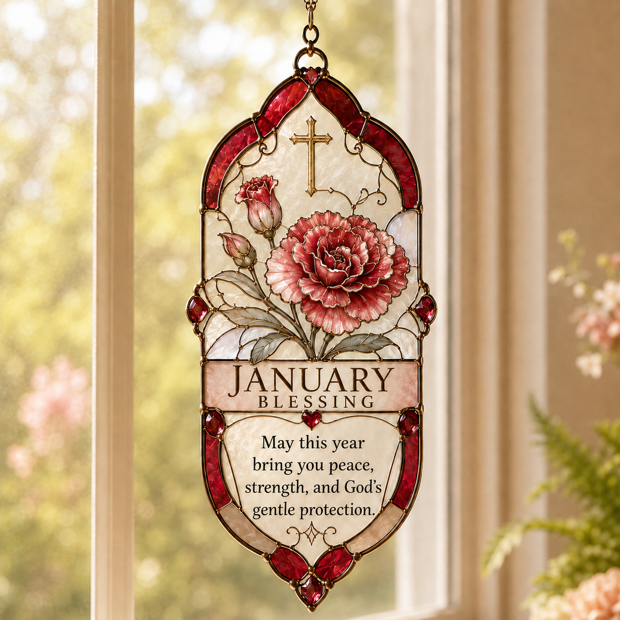 🌸 Birth Month Prayer Blessing Suncatcher | Birthday Flower & Faith Series