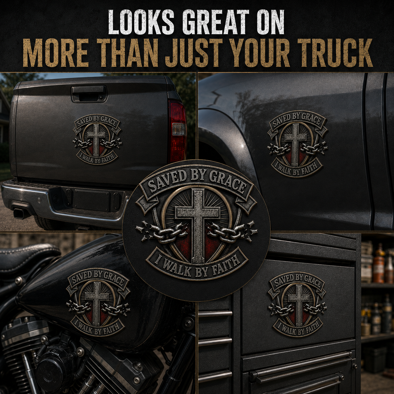 Saved by Grace 3D Faith Emblem ✝️ A Bold Statement for Every Road