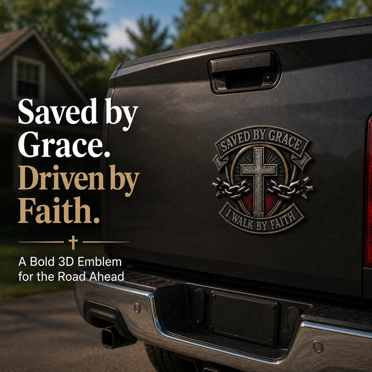 Saved by Grace 3D Faith Emblem ✝️ A Bold Statement for Every Road