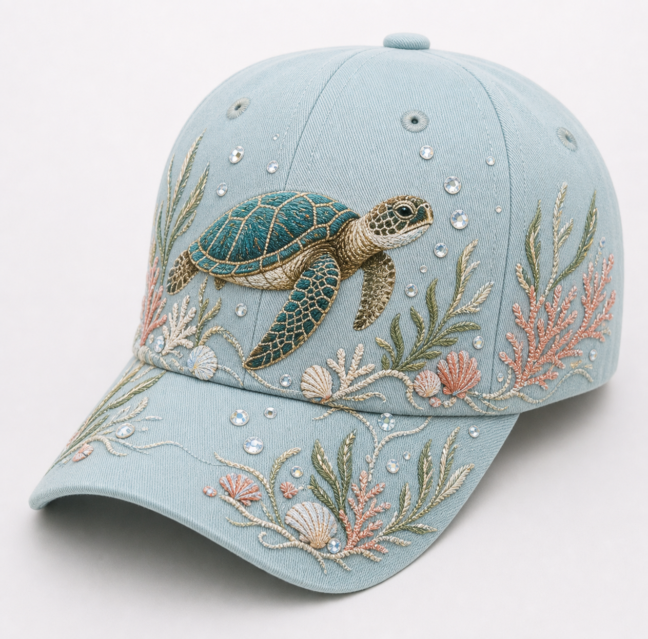 Women's sea turtle embroidered baseball cap
