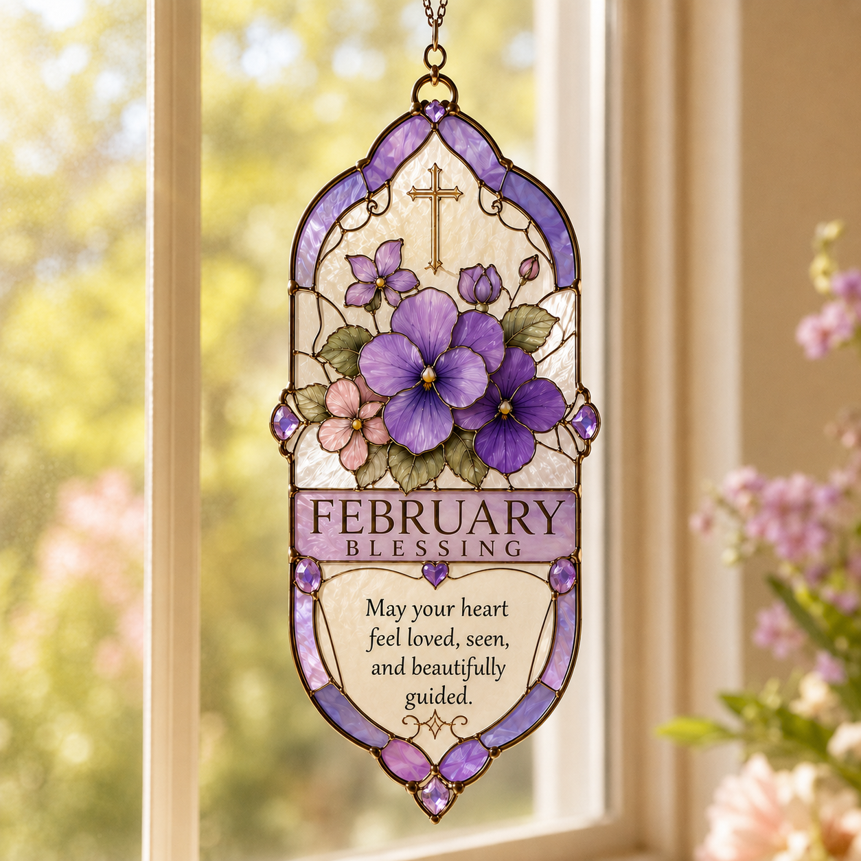 🌸 Birth Month Prayer Blessing Suncatcher | Birthday Flower & Faith Series