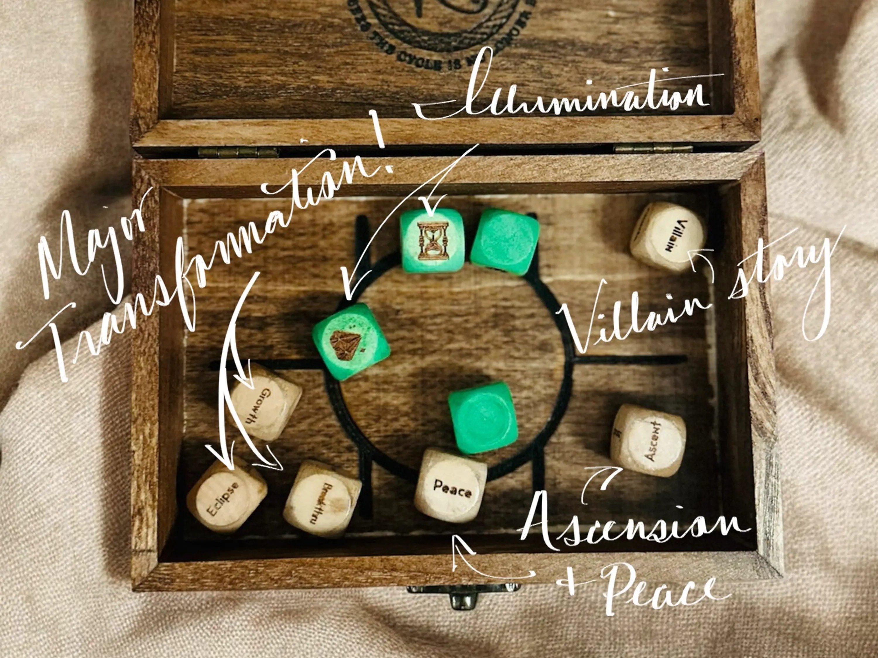 🔮 Oracle Dice Ritual Set With Engraved Wooden Box