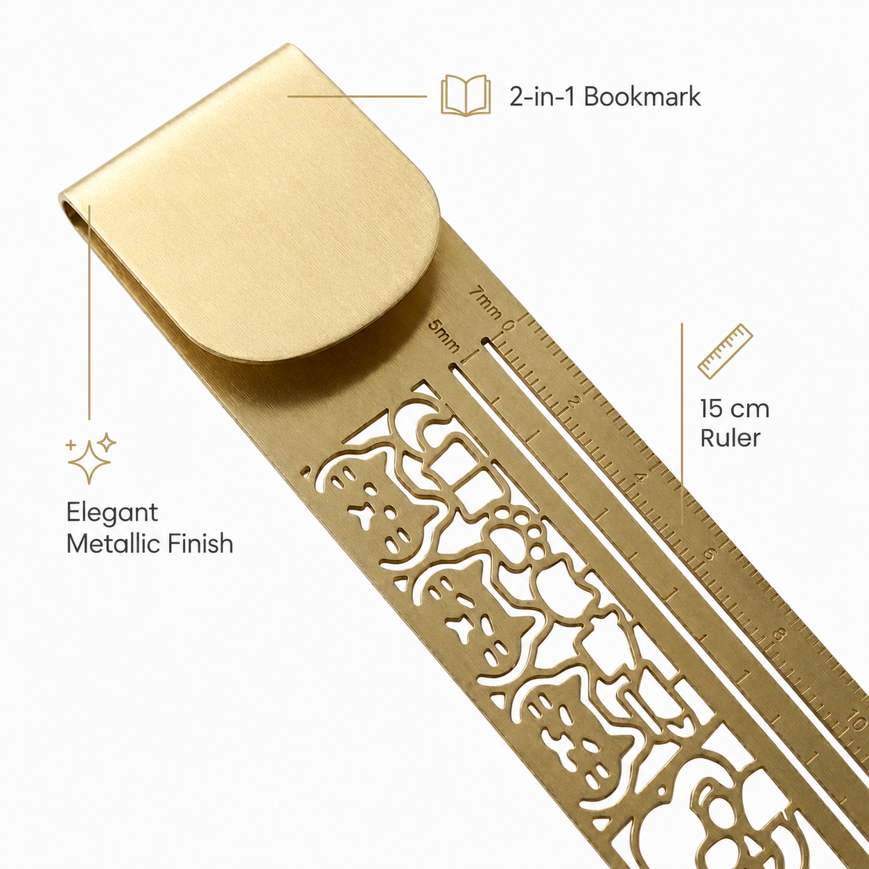 Brass Cat Bookmark Ruler 🐱 Draw Tiny Cats & Save Every Page
