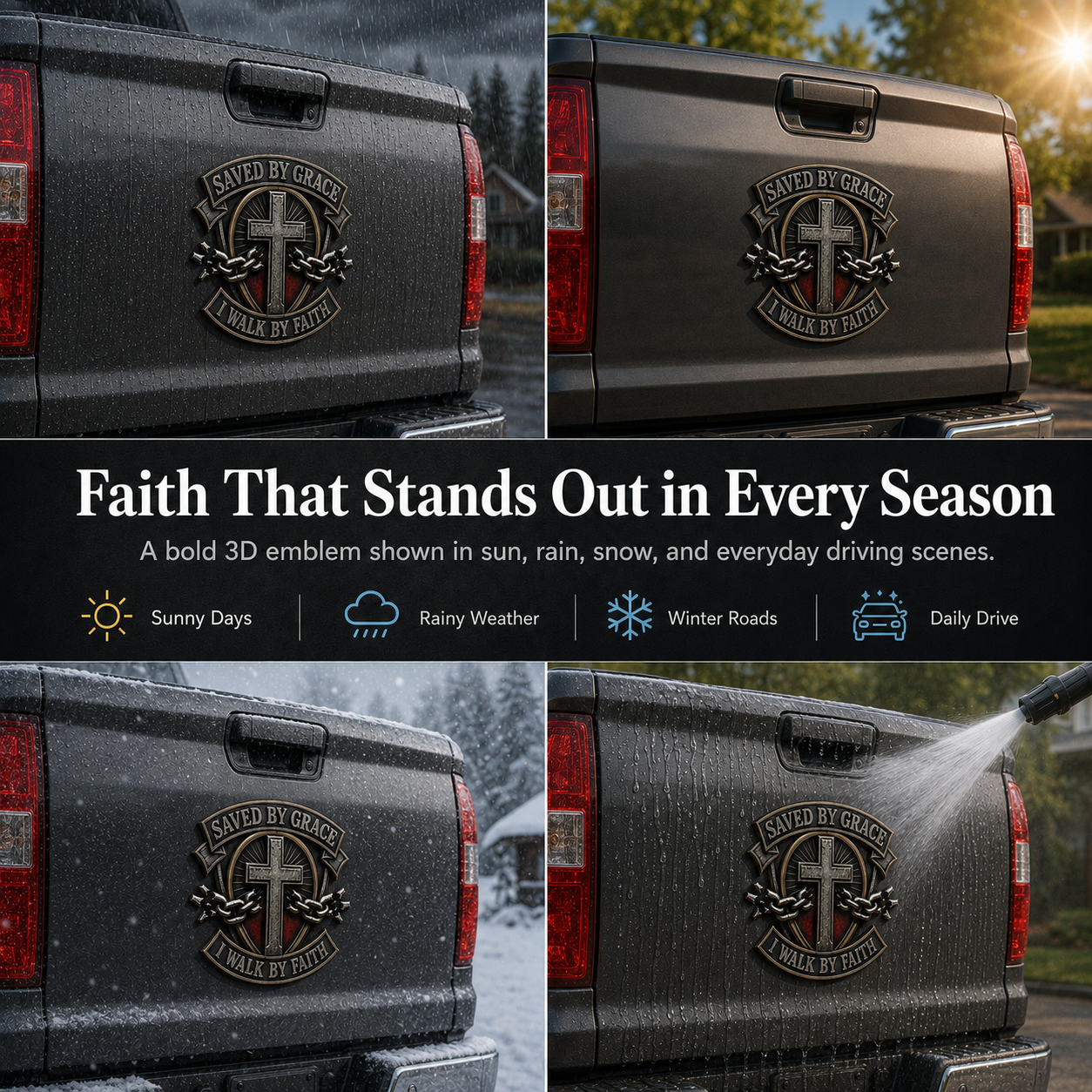 Saved by Grace 3D Faith Emblem ✝️ A Bold Statement for Every Road