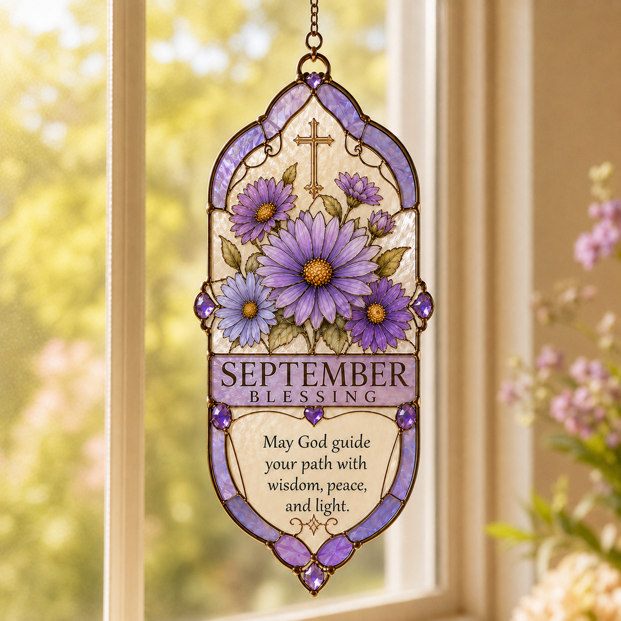 🌸 Birth Month Prayer Blessing Suncatcher | Birthday Flower & Faith Series