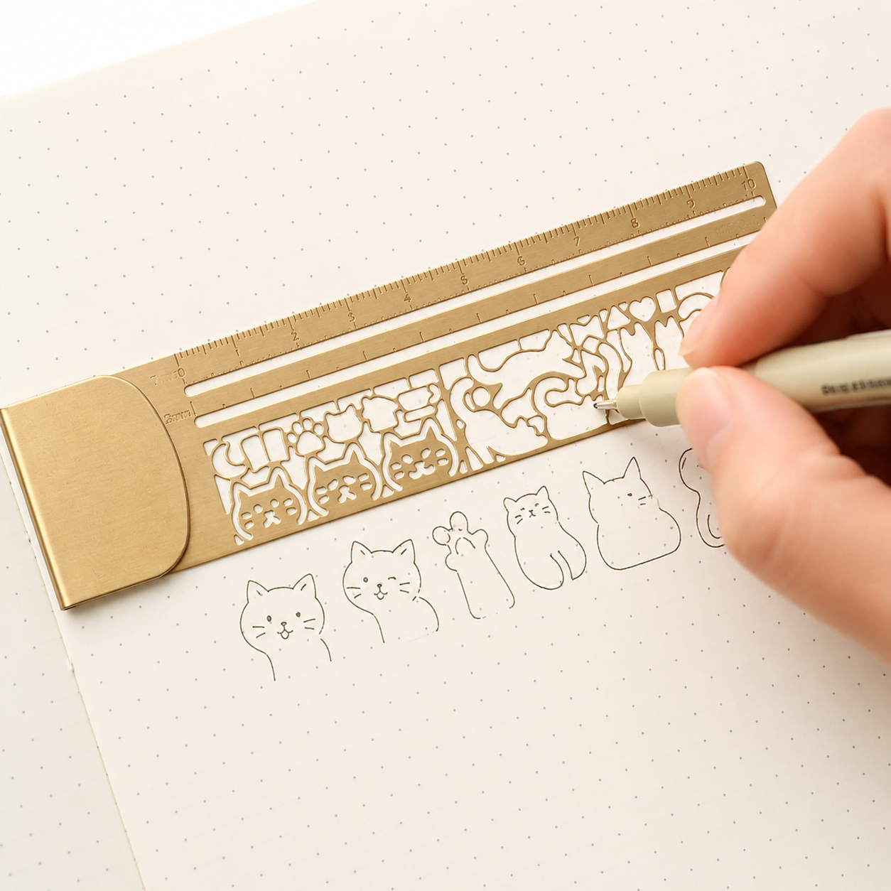 Brass Cat Bookmark Ruler 🐱 Draw Tiny Cats & Save Every Page