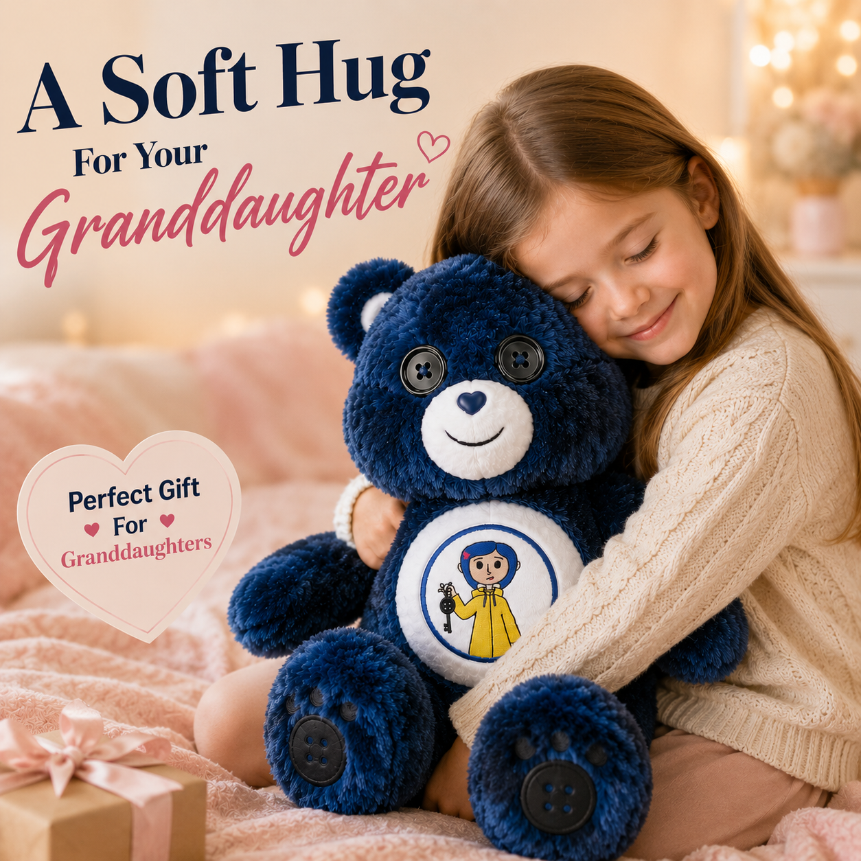 🧸 Button-Eye Cozy Bear Plush | Soft Gift for Granddaughter & Plush Lovers
