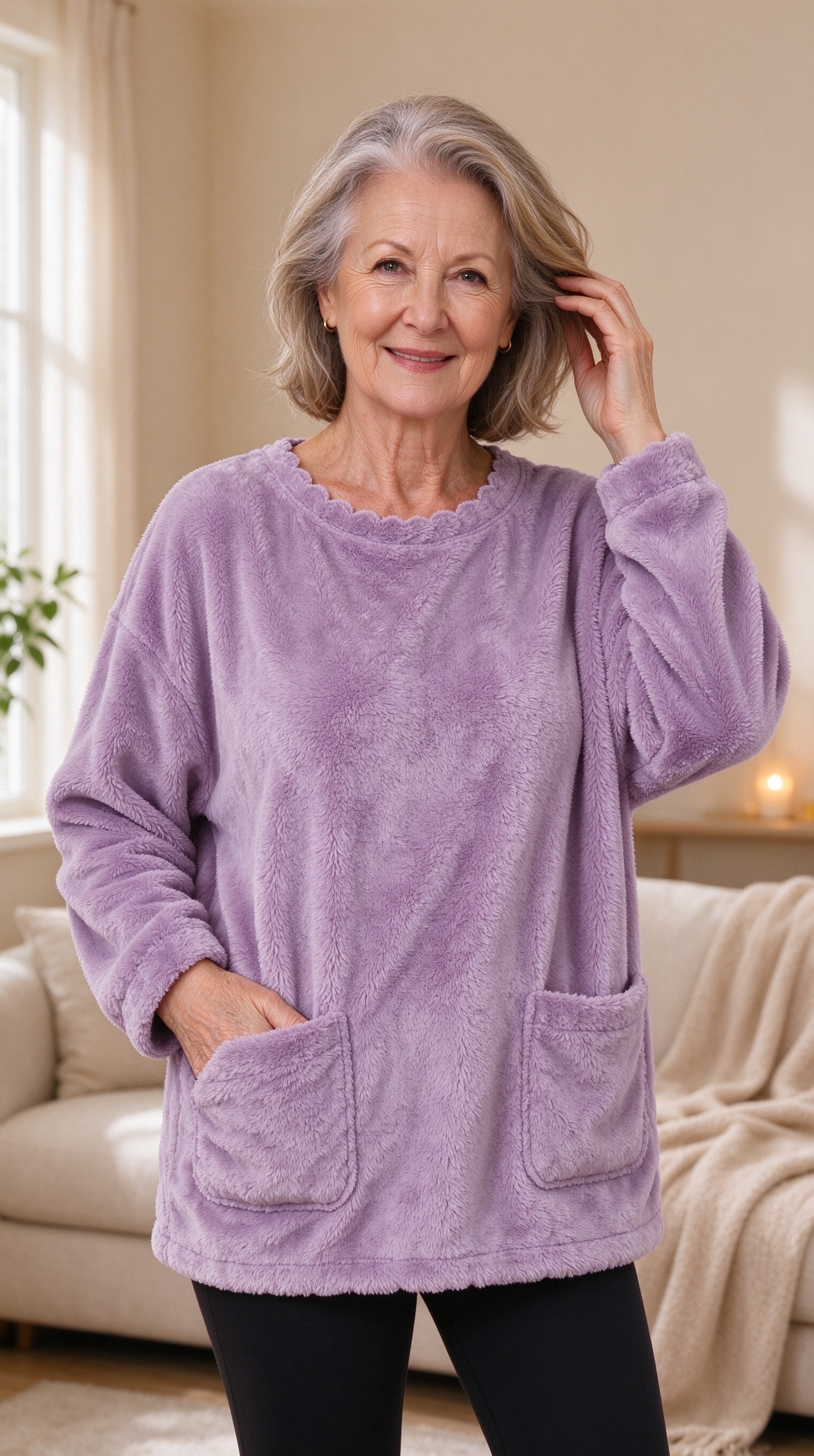 Warm Crew Neck Long Sleeve Top with Pockets – Cosy Autumn Essential