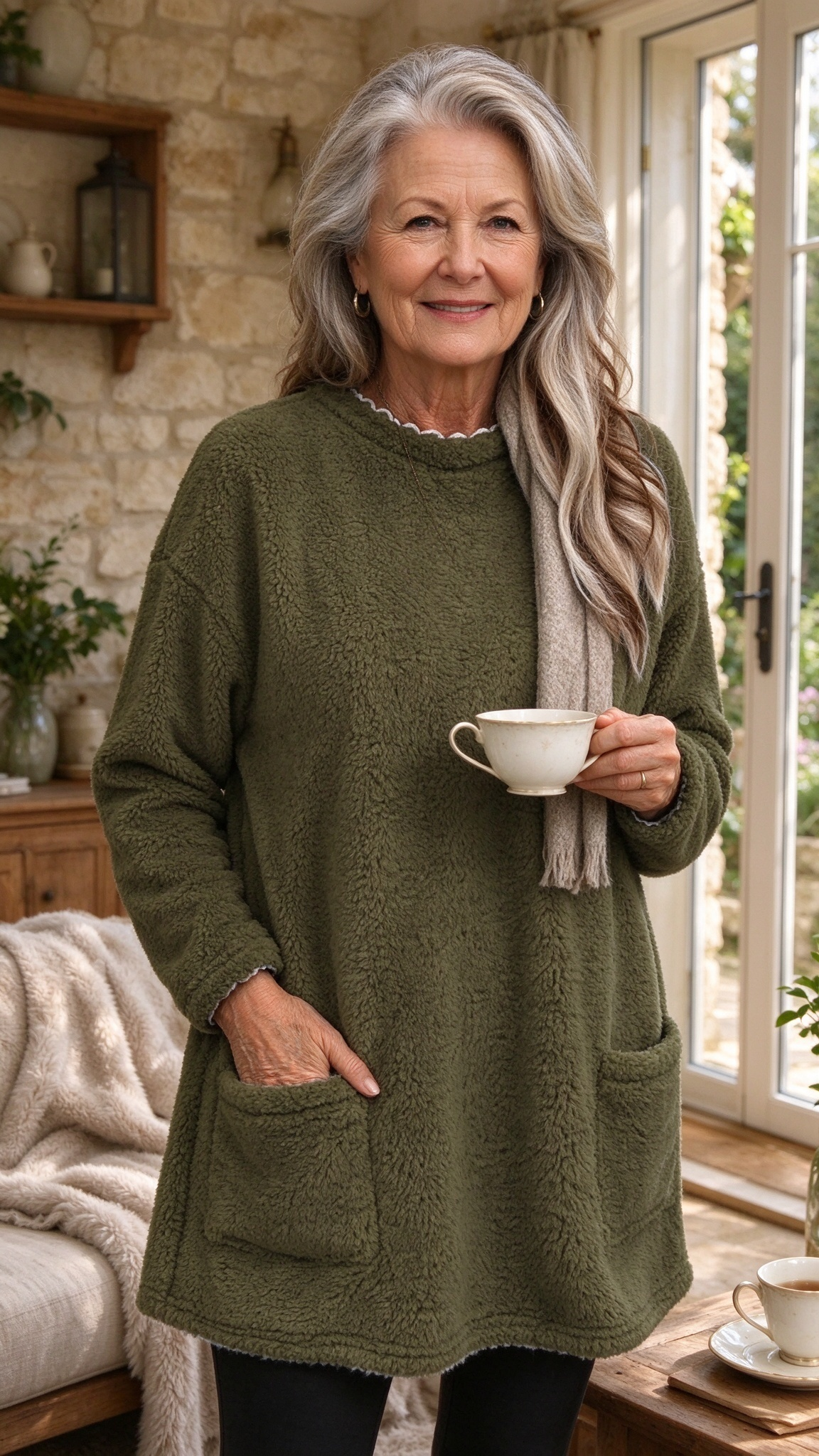 Warm Crew Neck Long Sleeve Top with Pockets – Cosy Autumn Essential