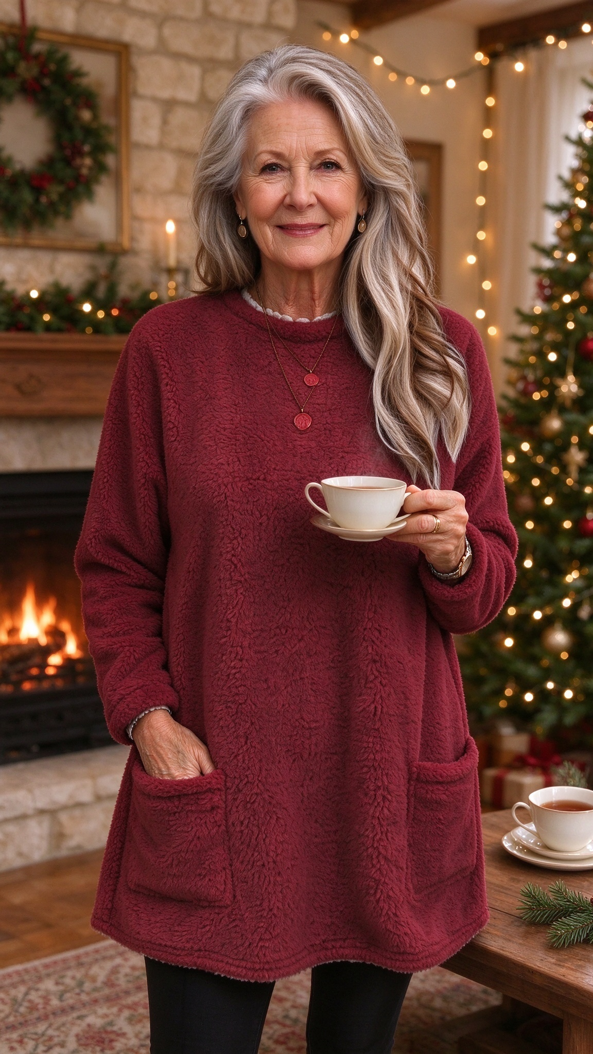 Warm Crew Neck Long Sleeve Top with Pockets – Cosy Autumn Essential