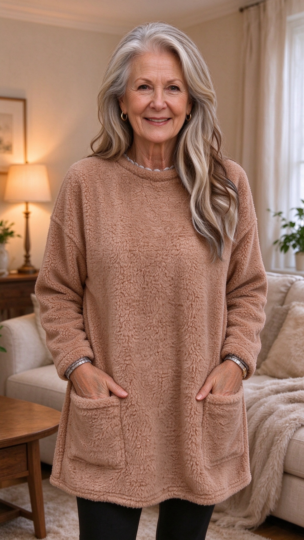 Warm Crew Neck Long Sleeve Top with Pockets – Cosy Autumn Essential