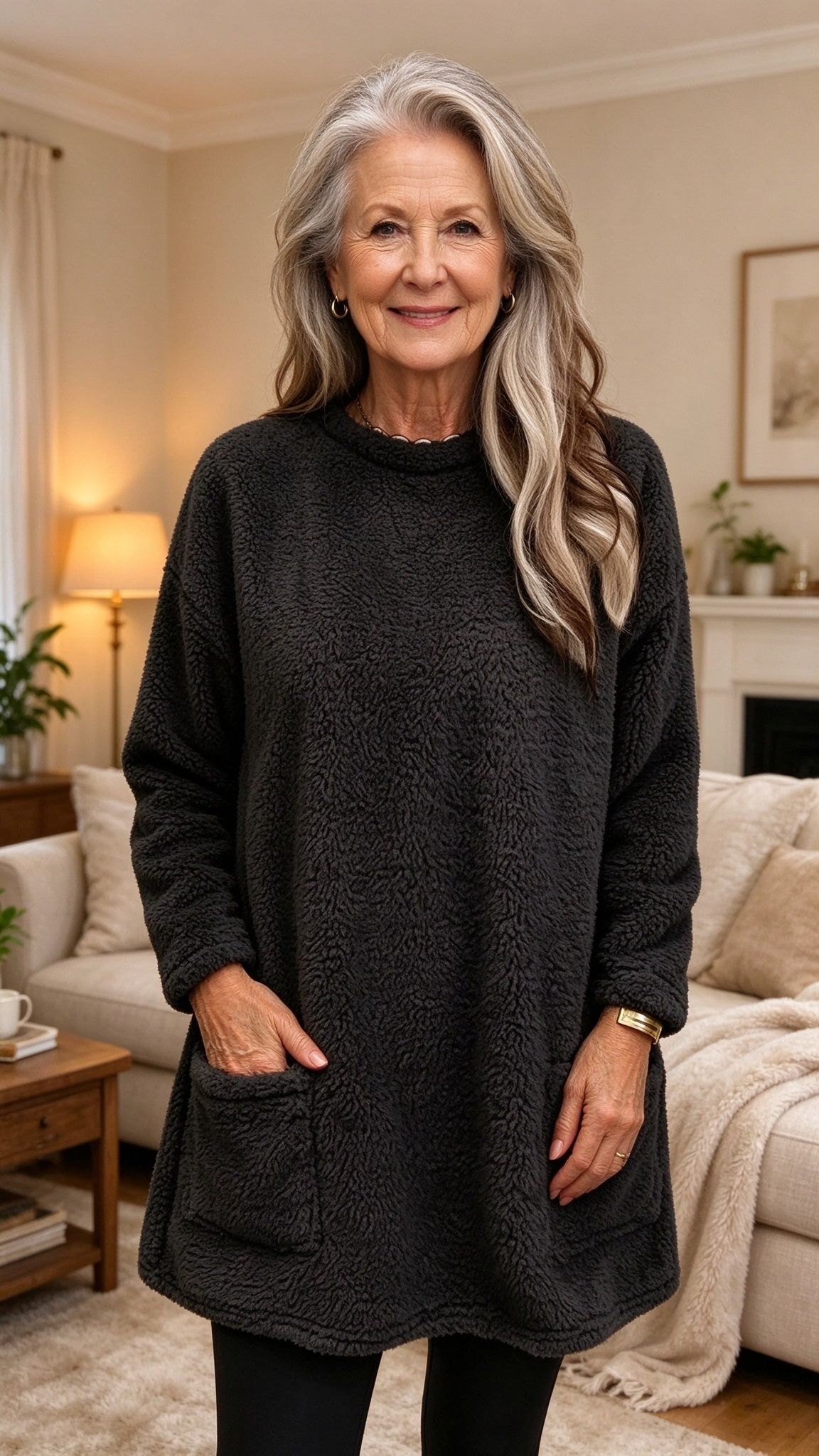 Warm Crew Neck Long Sleeve Top with Pockets – Cosy Autumn Essential