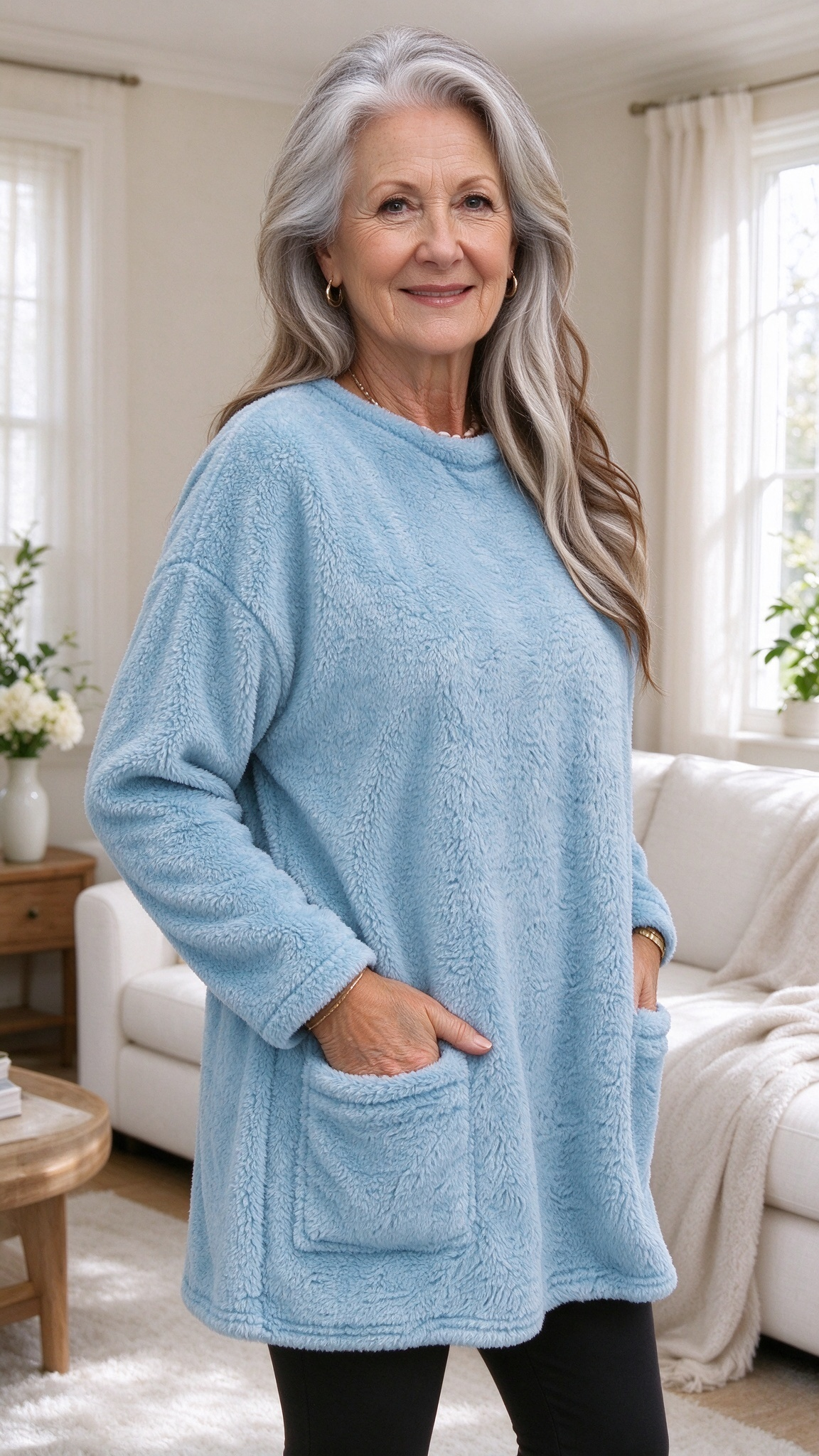 Warm Crew Neck Long Sleeve Top with Pockets – Cosy Autumn Essential