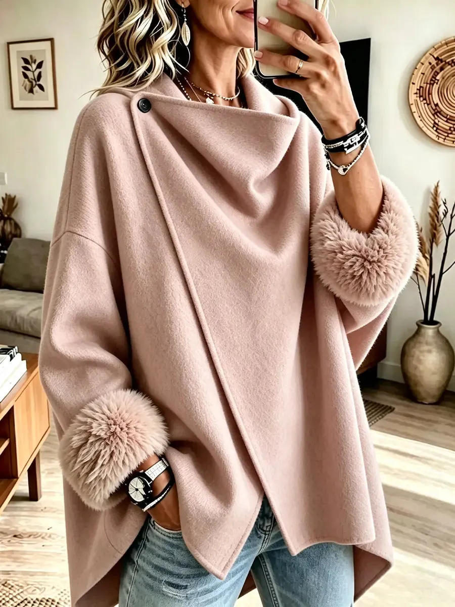 Women's Vintage Cuff Fox Fur Double-Faced Wool Loose Coat