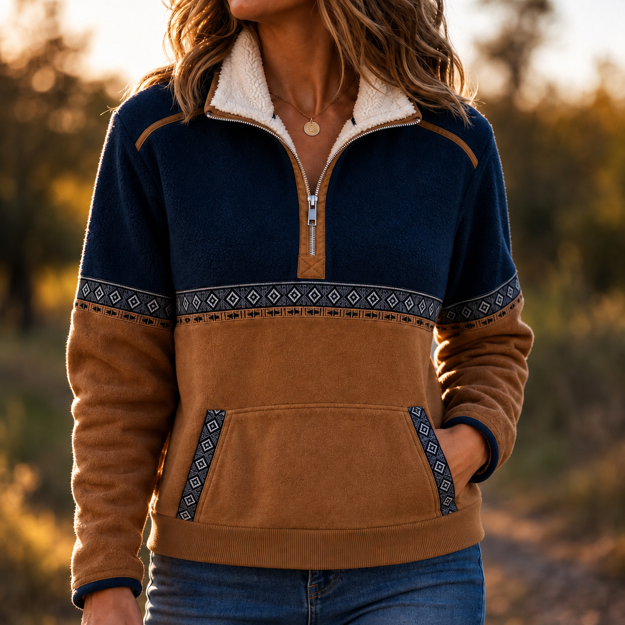 kovaleor – Sherpa Collar Colorblock Half-Zip Pullover