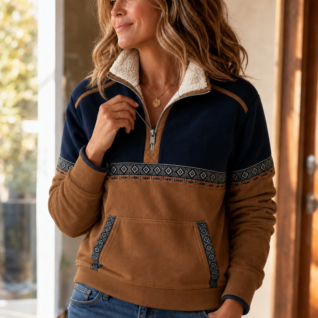 kovaleor – Sherpa Collar Colorblock Half-Zip Pullover