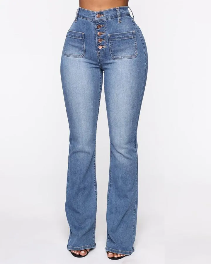 High-waisted flared jeans with a button fly