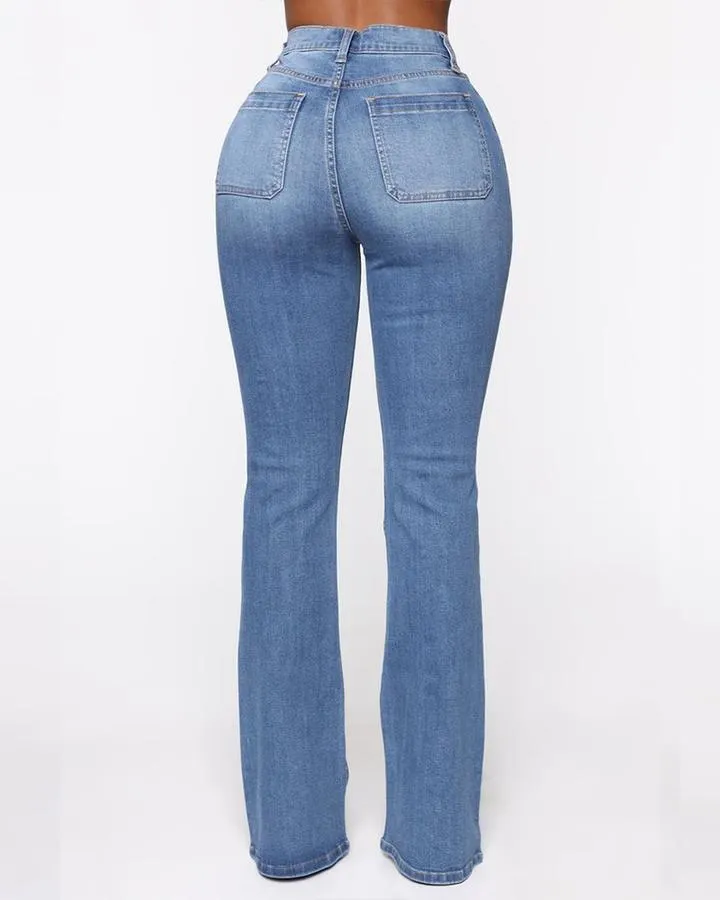 High-waisted flared jeans with a button fly