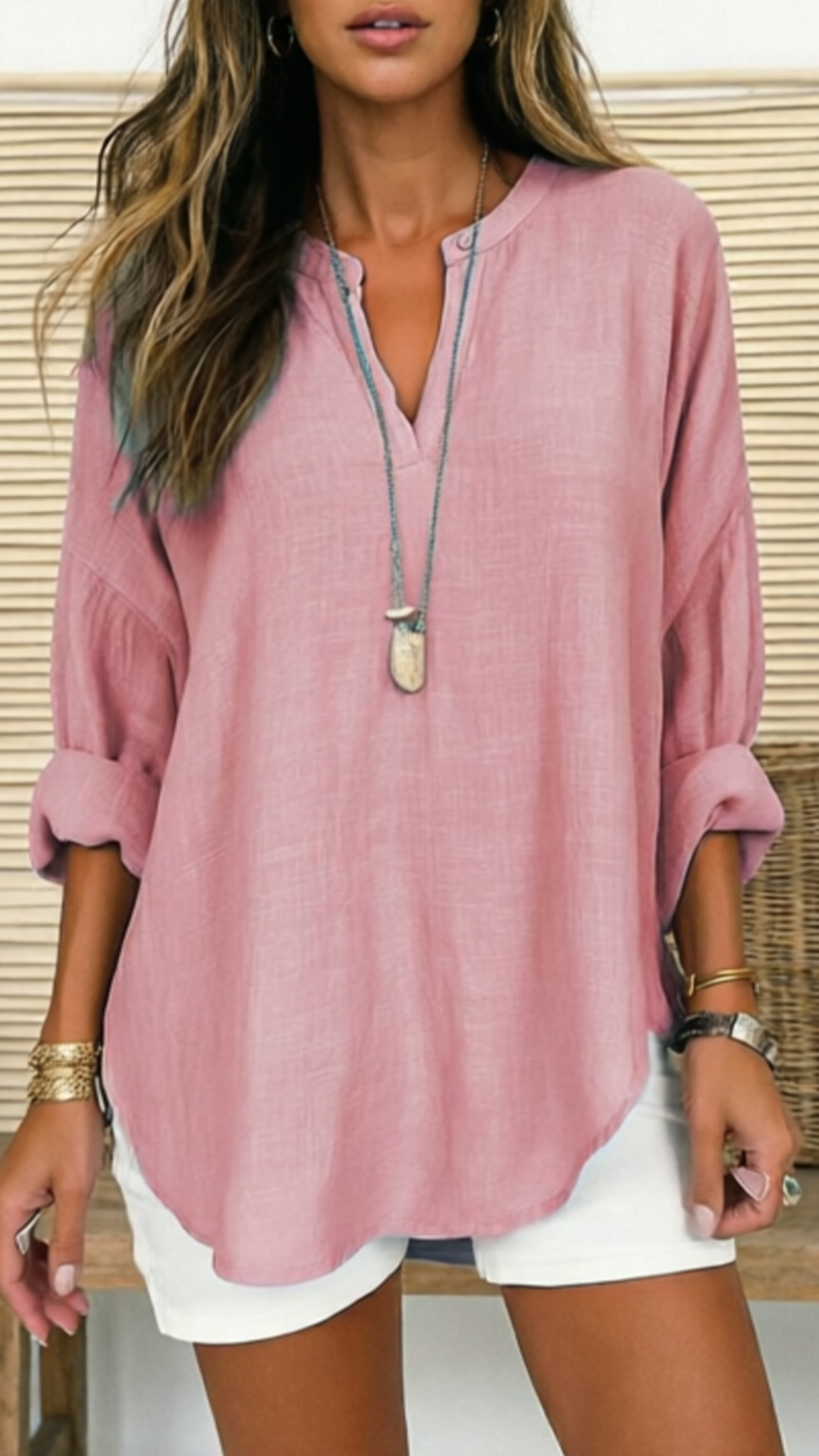 Women's V-Neck Linen Shirt — Breezy Loose-Fit Style