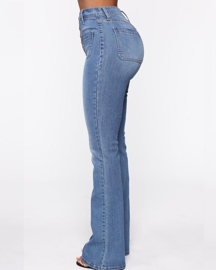 High-waisted flared jeans with a button fly